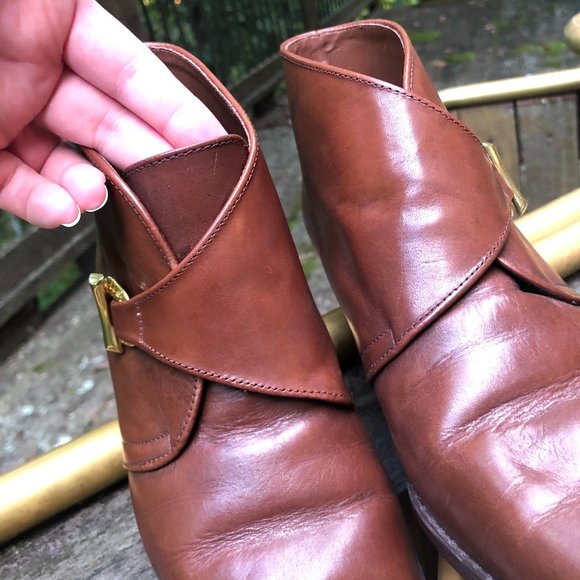 VINTAGE ETIENNE AIGNER BROWN MONK STRAP ANKLE BOOTS SZ 7.5 - Picture 12 of 16